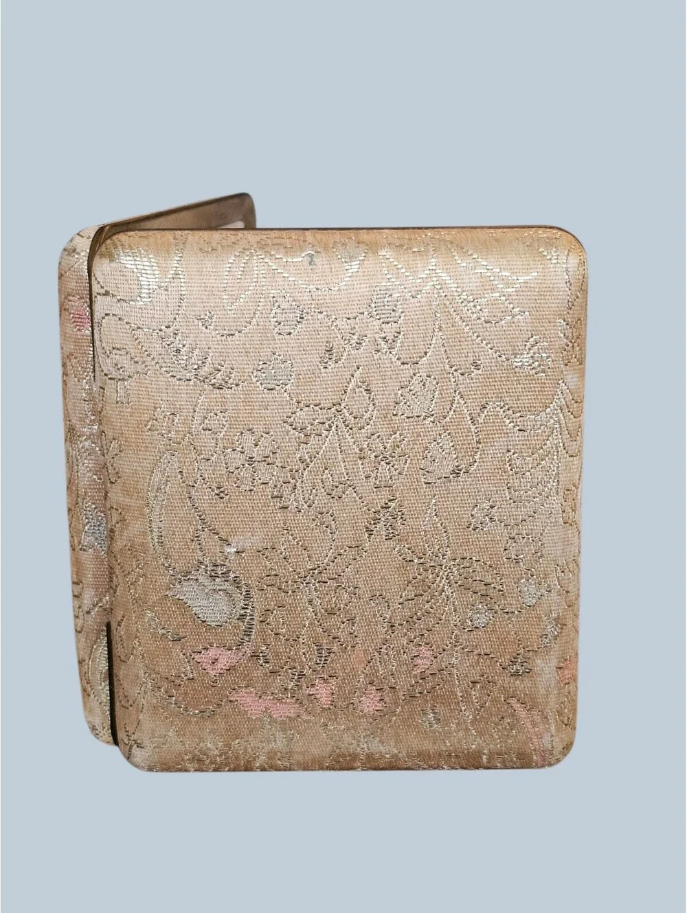 Vintage Mid Century Gold Brocade Double Hinged Folding Travel Picture Frame